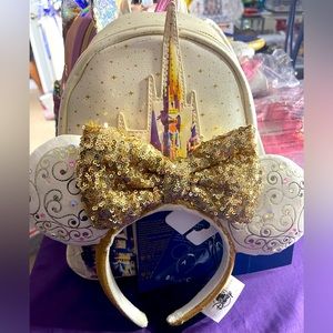 Disney Parks WDW 50th Anniversary Castle Loungefly Backpack with light up Ears